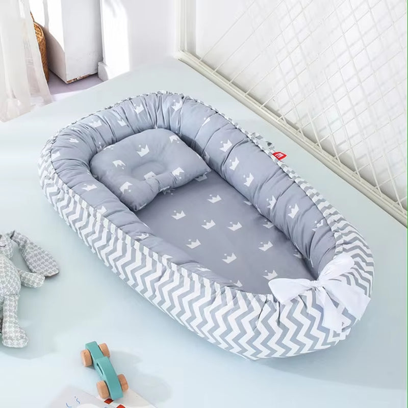 85*50Cm Baby Nest Bed with Pillow Portable Crib Travel Bed Infant Toddler Cotton Cradle for Newborn Baby Bed Bassinet Bumper
