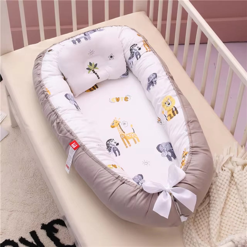 85*50Cm Baby Nest Bed with Pillow Portable Crib Travel Bed Infant Toddler Cotton Cradle for Newborn Baby Bed Bassinet Bumper