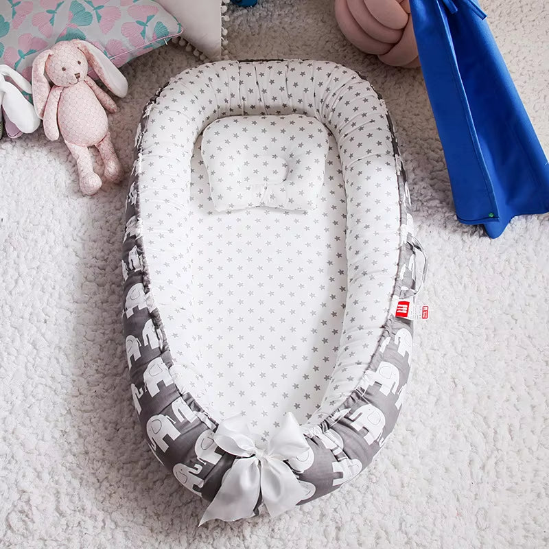 85*50Cm Baby Nest Bed with Pillow Portable Crib Travel Bed Infant Toddler Cotton Cradle for Newborn Baby Bed Bassinet Bumper
