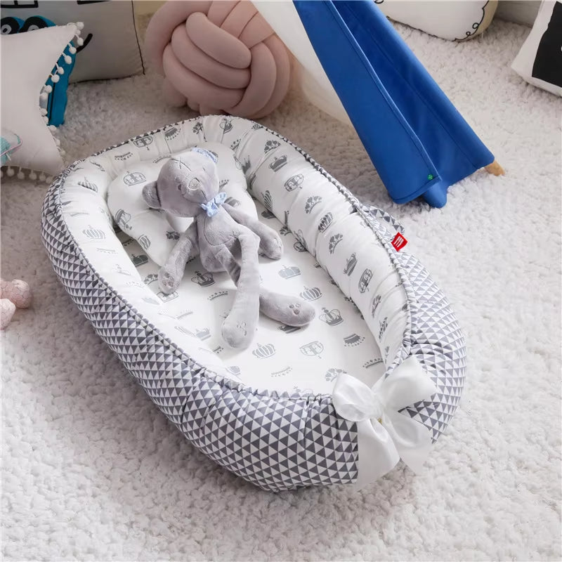 85*50Cm Baby Nest Bed with Pillow Portable Crib Travel Bed Infant Toddler Cotton Cradle for Newborn Baby Bed Bassinet Bumper