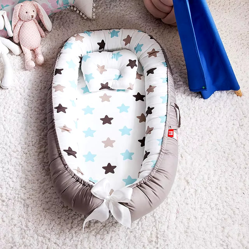 85*50Cm Baby Nest Bed with Pillow Portable Crib Travel Bed Infant Toddler Cotton Cradle for Newborn Baby Bed Bassinet Bumper