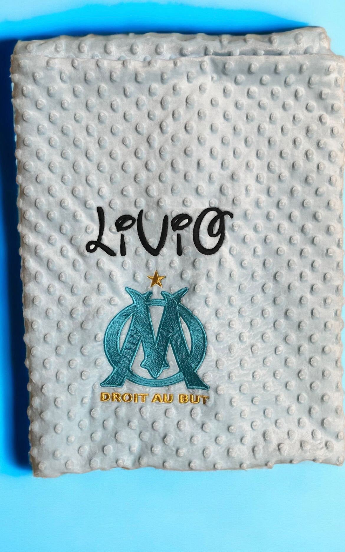 plaide thème olympique de Marseille 100/80cm bébé , naissance ,couverture